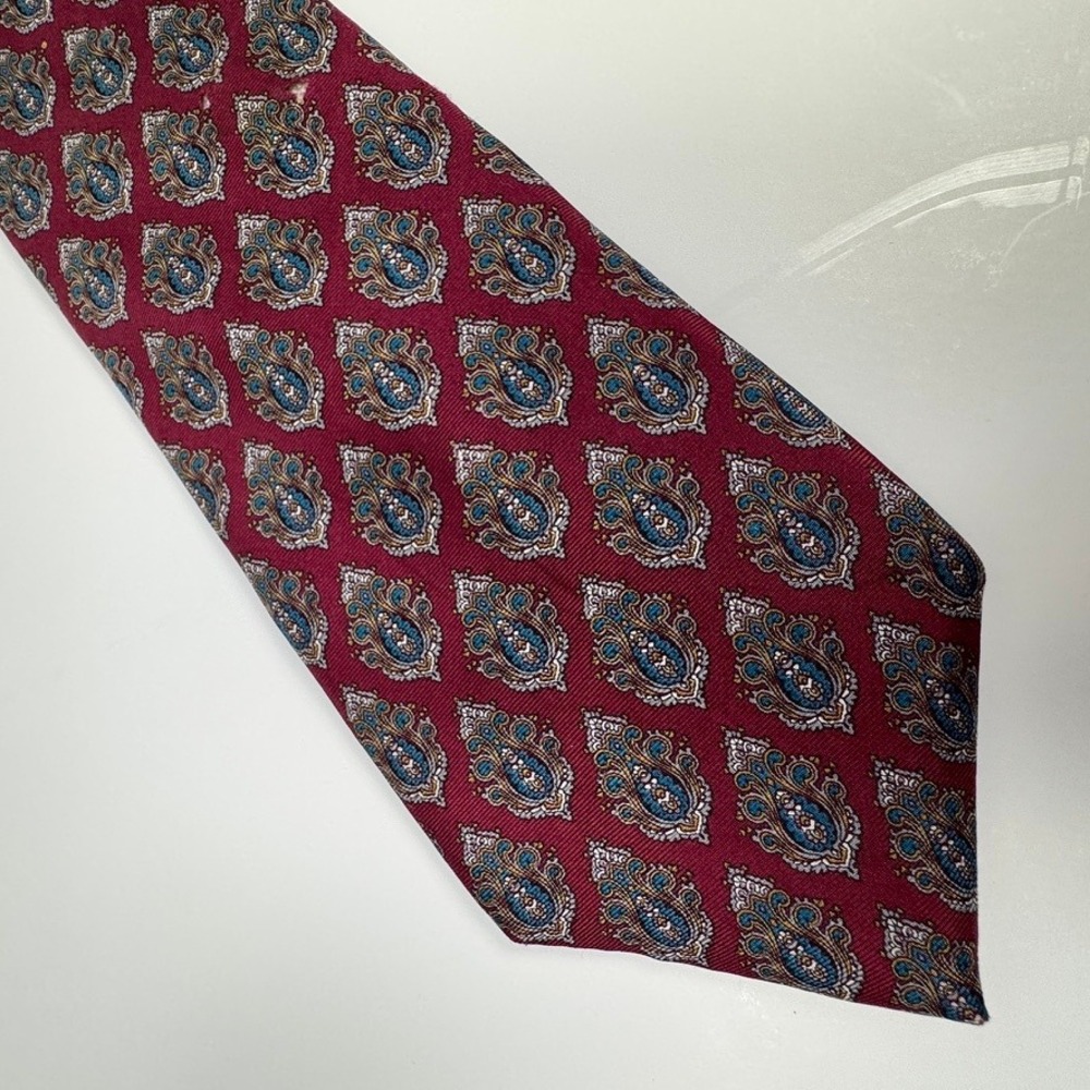 Christian Dior Monsieur Burgundy Red Paisley Medallion Silk Necktie Mens Vintage